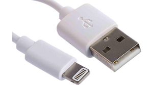 Cable, USB-A-kontakt - Apple Lightning, 1m, USB 2.0, Vit